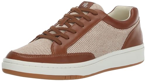 Lauren Ralph Lauren Damen Hailey Iv Canvas & Leather Sneaker, NTRL/Deep Sddl Tn/Deep Sddl Tn, 41.5 EU von Lauren Ralph Lauren