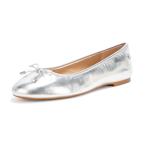 Lauren Ralph Lauren Damen Jayna Metallic Nappa Leather Flat Ballerinas, Poliertes Silber, 35.5 EU von Lauren Ralph Lauren