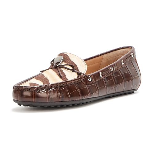 Lauren Ralph Lauren Damen Wylie Print-Trim Embossed Driver Fahrer-Slipper, Zebra/Dark Hickory, 35 EU von Lauren Ralph Lauren