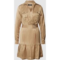 Lauren Ralph Lauren Knielanges Hemdblusenkleid in Wickel-Optik aus Viskose-Leinen-Mix in Camel, Größe 44 von Lauren Ralph Lauren