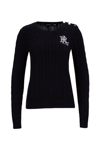 Lauren Ralph Lauren Montiva 200932223 T-Shirt mit Rundhalsausschnitt und Zopfmuster, nero, S von Lauren Ralph Lauren