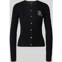 Lauren Ralph Lauren Strickjacke mit Zopfmuster und Label-Stitching Modell 'RALHAN' in Black, Größe M von Lauren Ralph Lauren