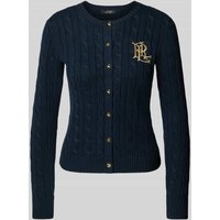 Lauren Ralph Lauren Strickjacke mit Zopfmuster und Label-Stitching Modell 'RALHAN' in Marine, Größe S von Lauren Ralph Lauren