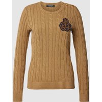 Lauren Ralph Lauren Strickpullover aus Wolle mit Label-Patch Modell 'MONTIVA' in Beige, Größe L von Lauren Ralph Lauren