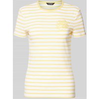 Lauren Ralph Lauren T-Shirt mit Logo-Stitching Modell 'ALLI' in Gelb, Größe L von Lauren Ralph Lauren