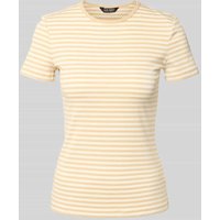 Lauren Ralph Lauren T-Shirt mit geripptem Rundhalsausschnitt in Beige, Größe XXL von Lauren Ralph Lauren