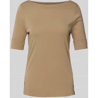 Lauren Ralph Lauren T-Shirt mit geripptem U-Boot-Ausschnitt Modell 'JUDY' in Camel, Größe XS von Lauren Ralph Lauren