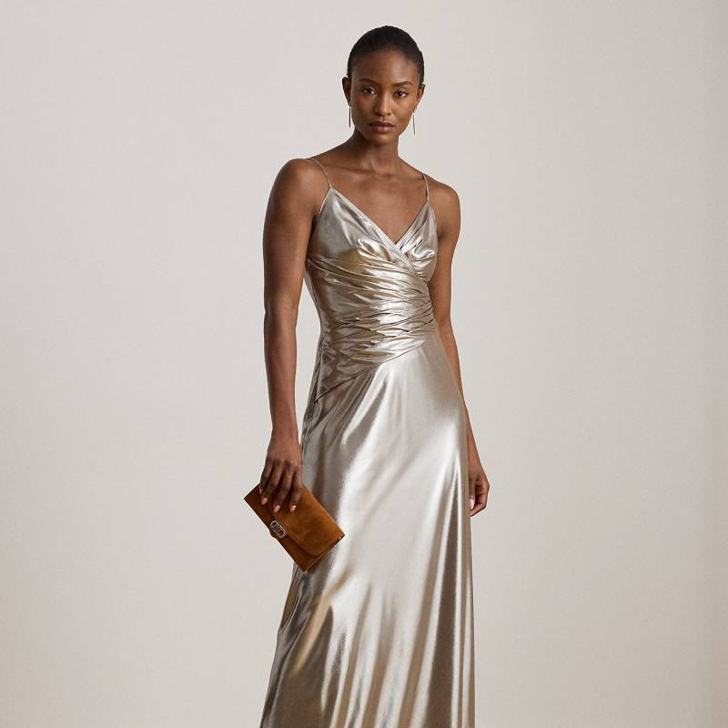 Ärmelloses Metallic-Chiffon-Abendkleid von Lauren