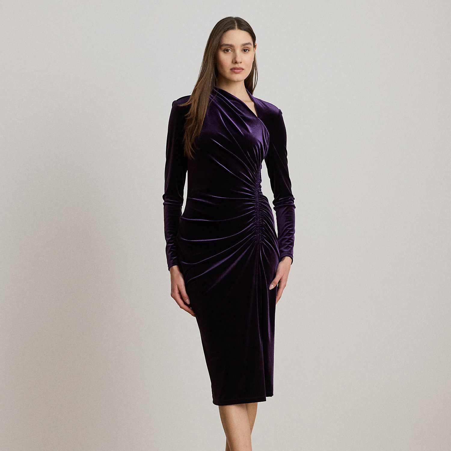 Asymmetrisches Samtkleid mit Raffungen von Lauren