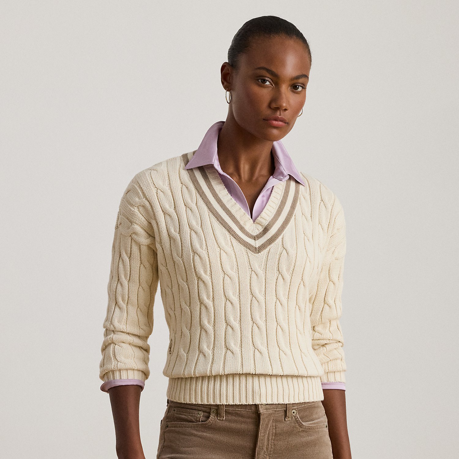 Baumwoll-Cricketpullover mit Zopfmuster von Lauren