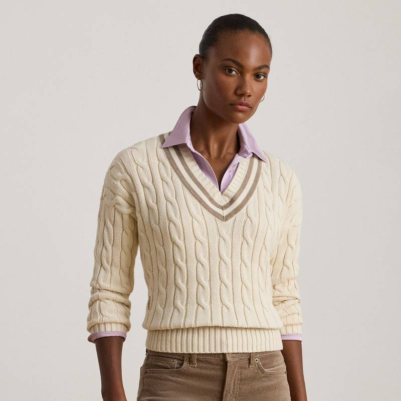 Baumwoll-Cricketpullover mit Zopfmuster von Lauren