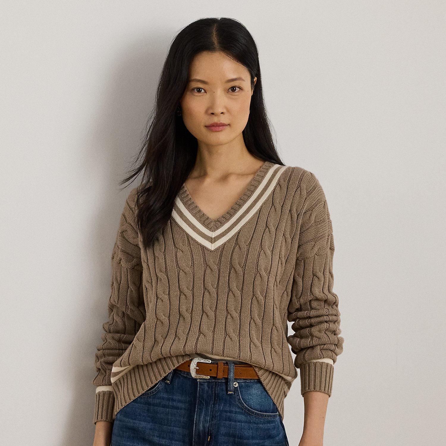 Baumwoll-Cricketpullover mit Zopfmuster von Lauren