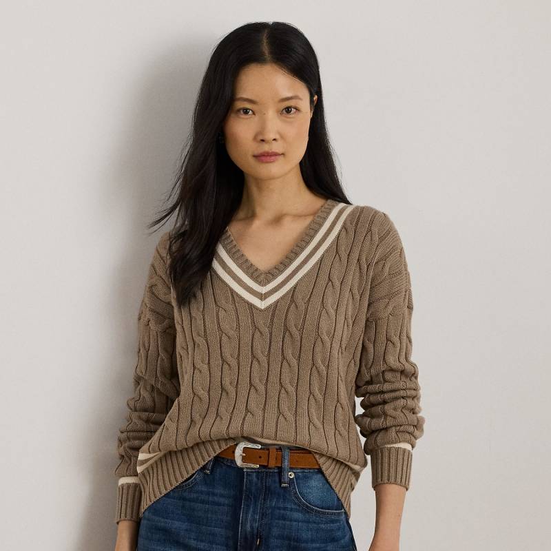 Baumwoll-Cricketpullover mit Zopfmuster von Lauren