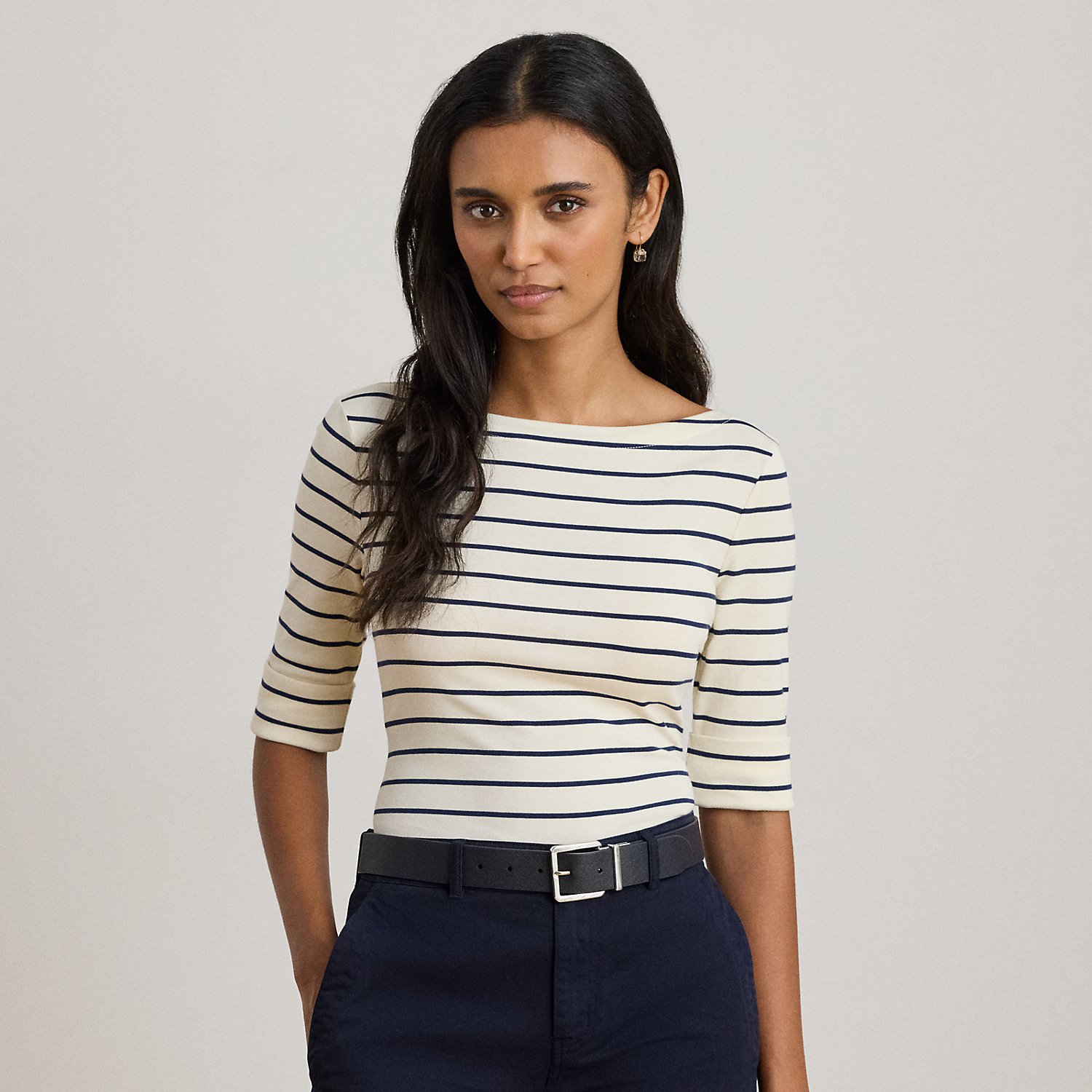 Baumwoll-T-Shirt mit U-Boot-Ausschnitt von Lauren