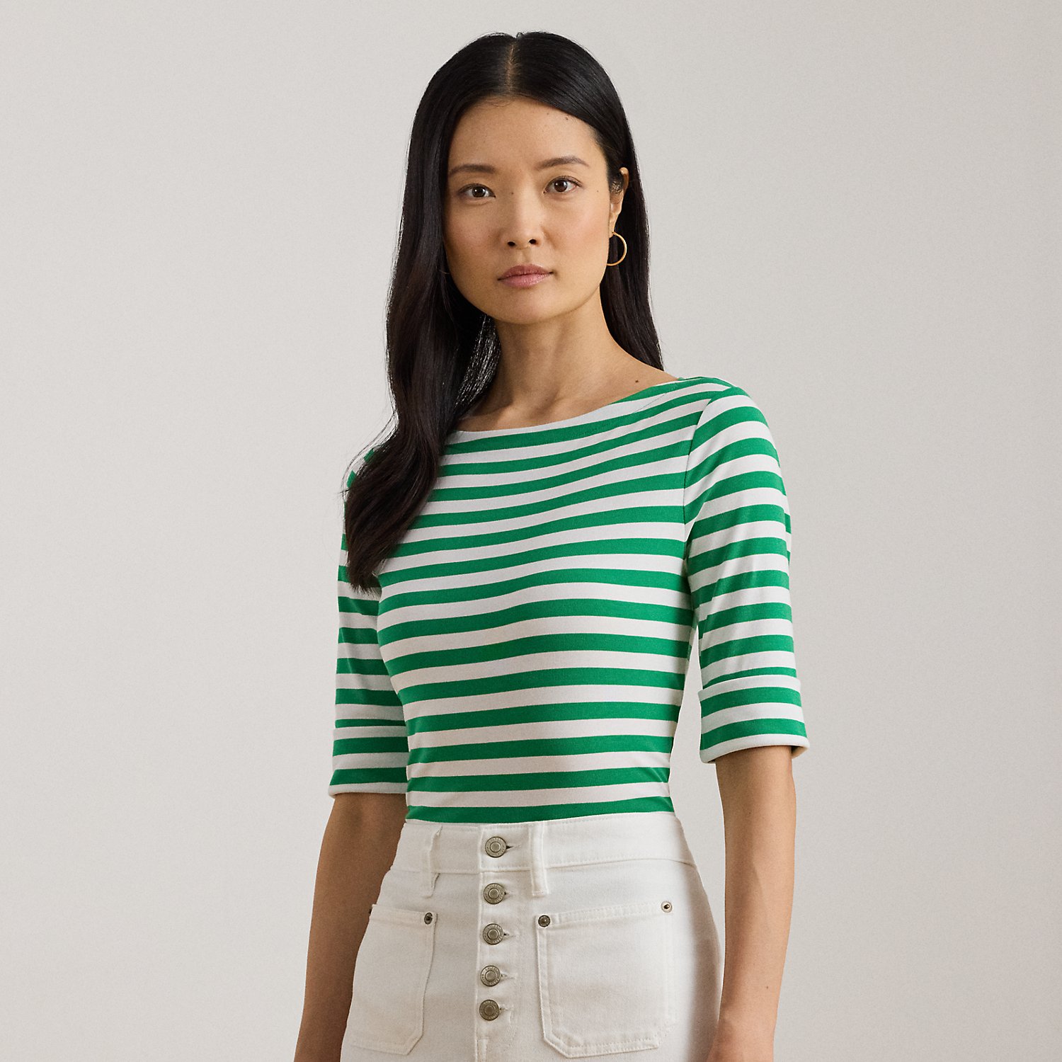 Baumwoll-T-Shirt mit U-Boot-Ausschnitt von Lauren