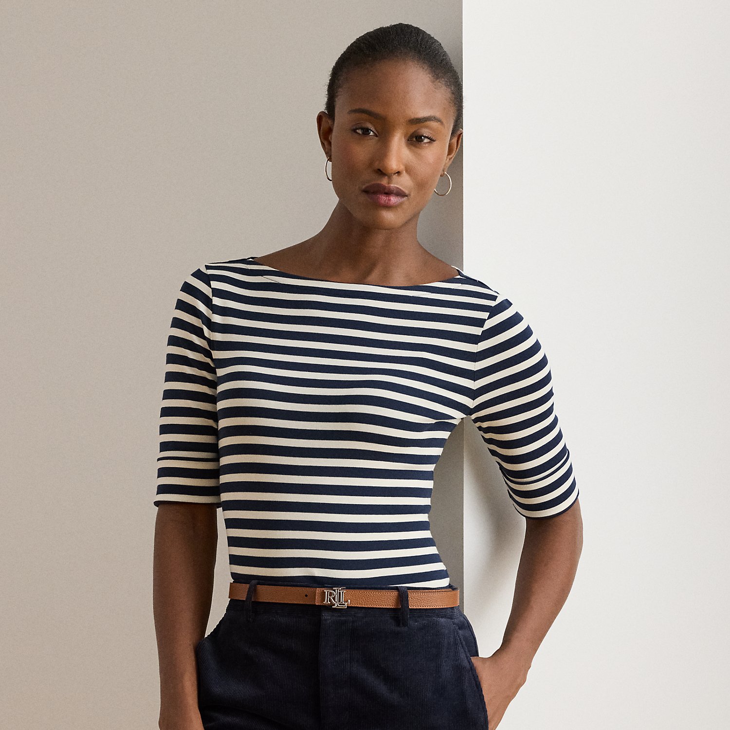 Baumwoll-T-Shirt mit U-Boot-Ausschnitt von Lauren