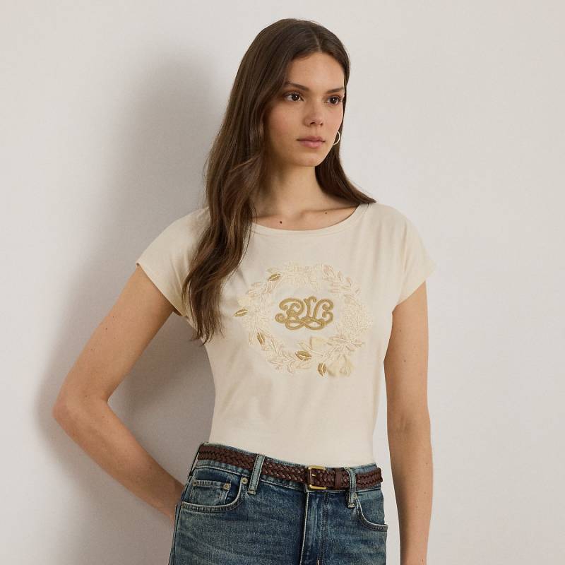 Baumwolljersey-T-Shirt mit Logostickerei von Lauren
