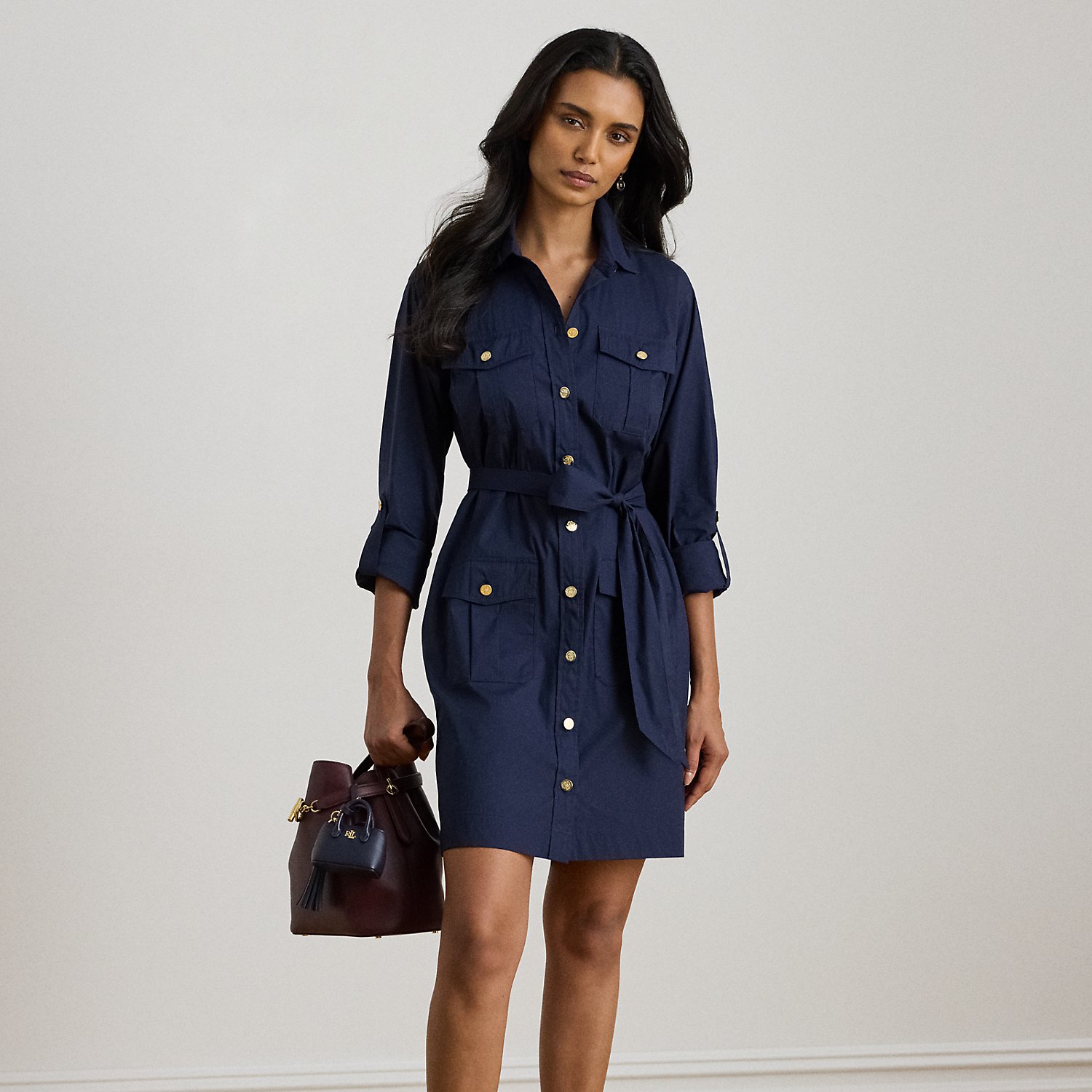 Baumwollmix-Hemdkleid mit Rollärmeln von Lauren