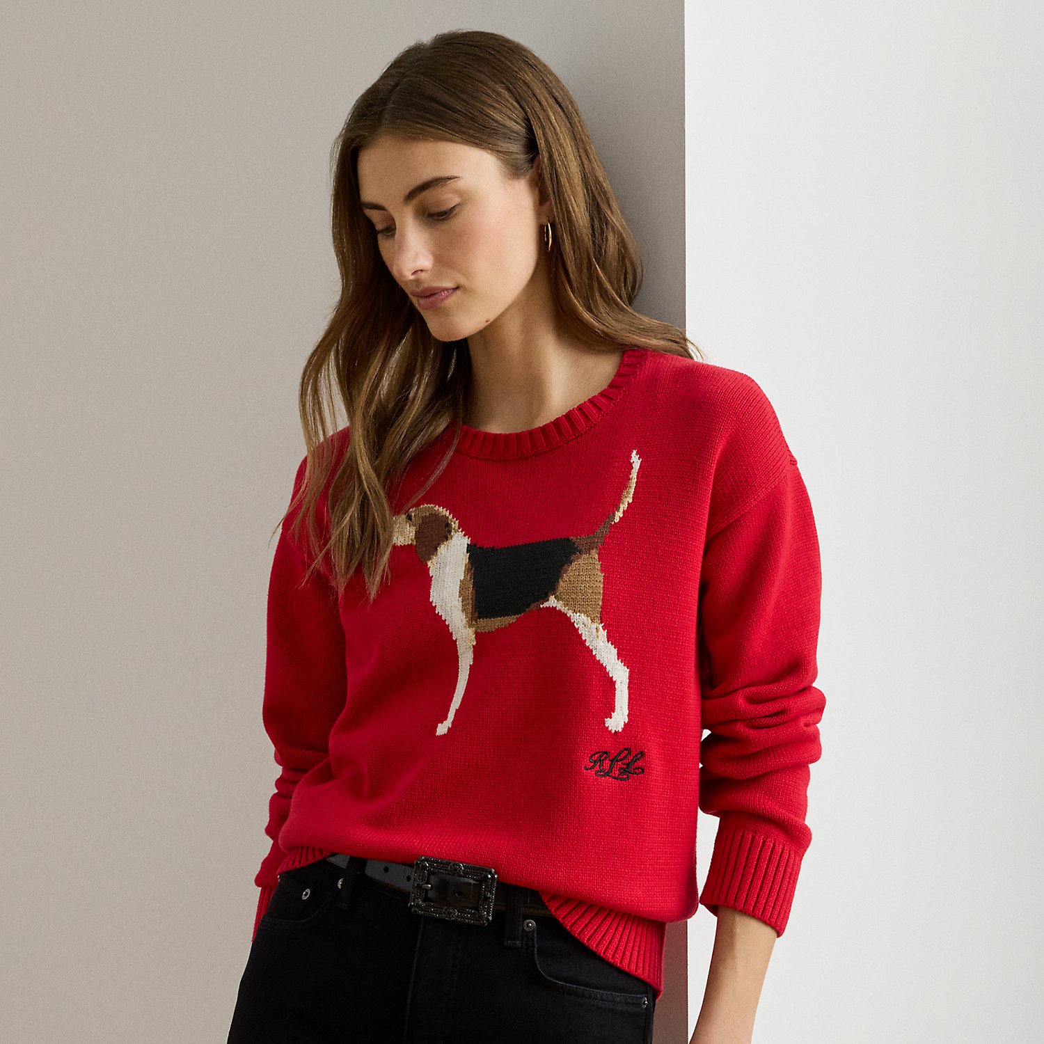 Baumwollpullover mit Foxhound-Intarsie von Lauren