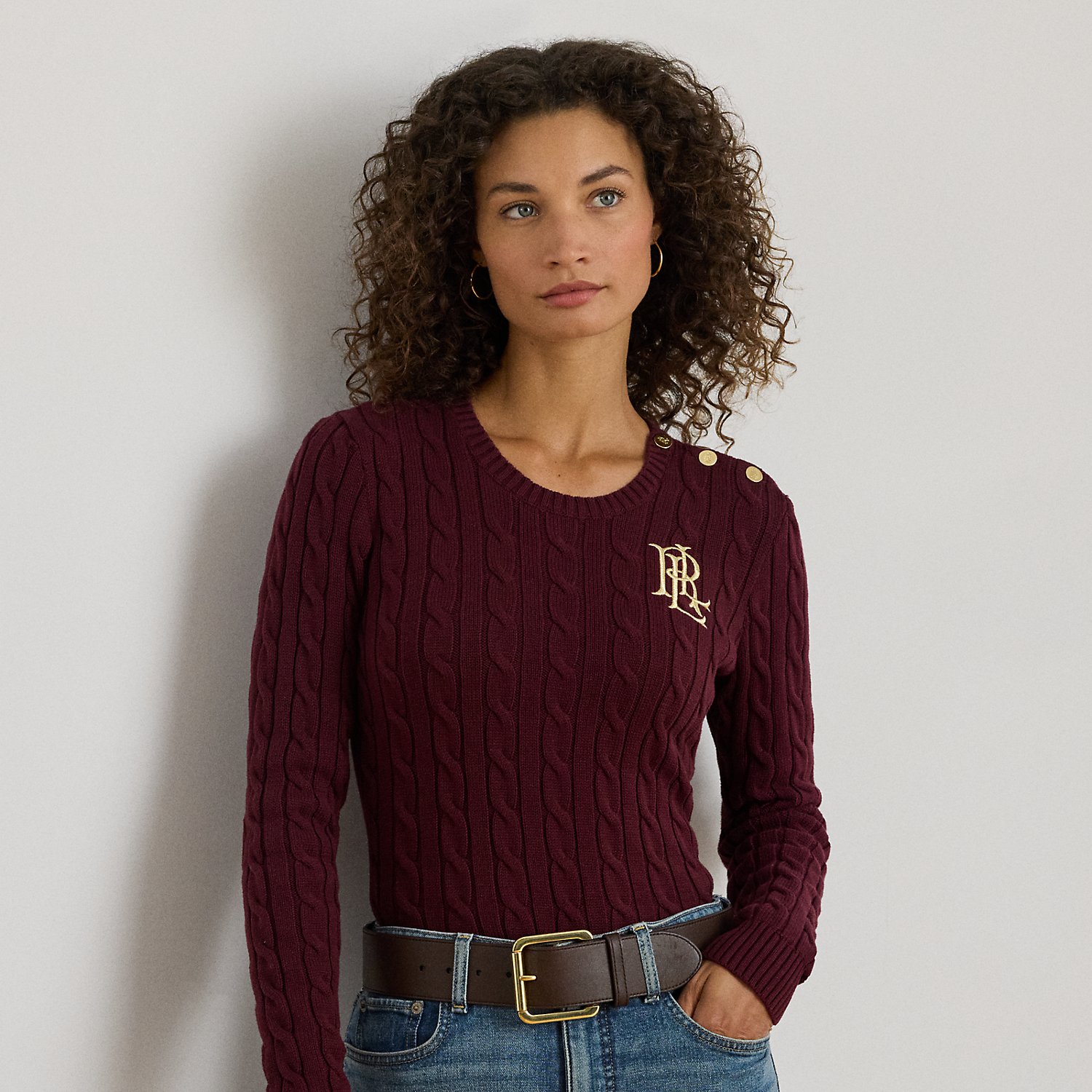 Baumwollpullover mit Zopfmuster von Lauren