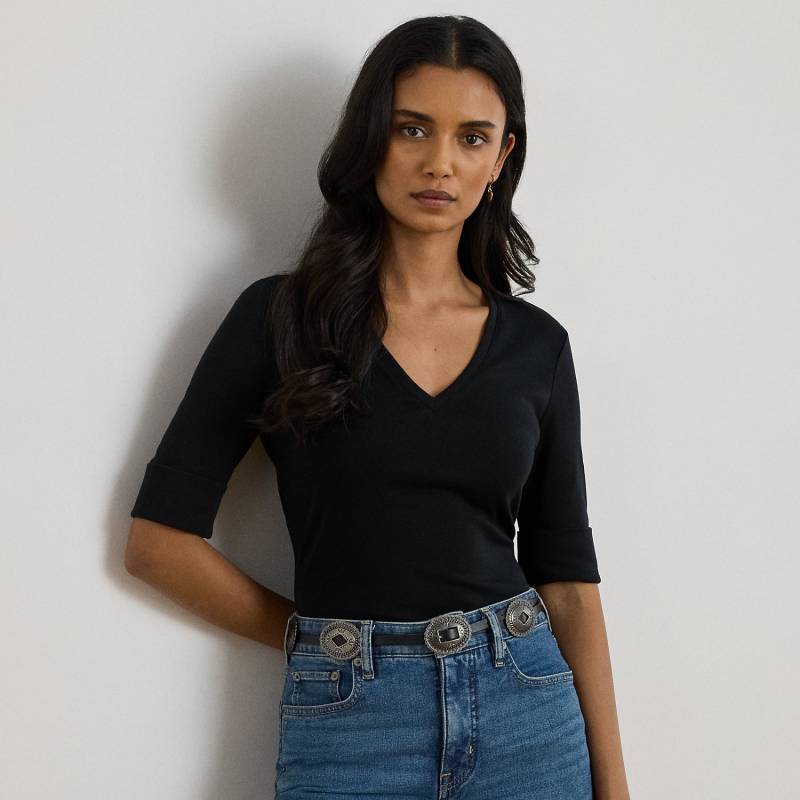 Baumwollstretch-T-Shirt mit V-Ausschnitt von Lauren