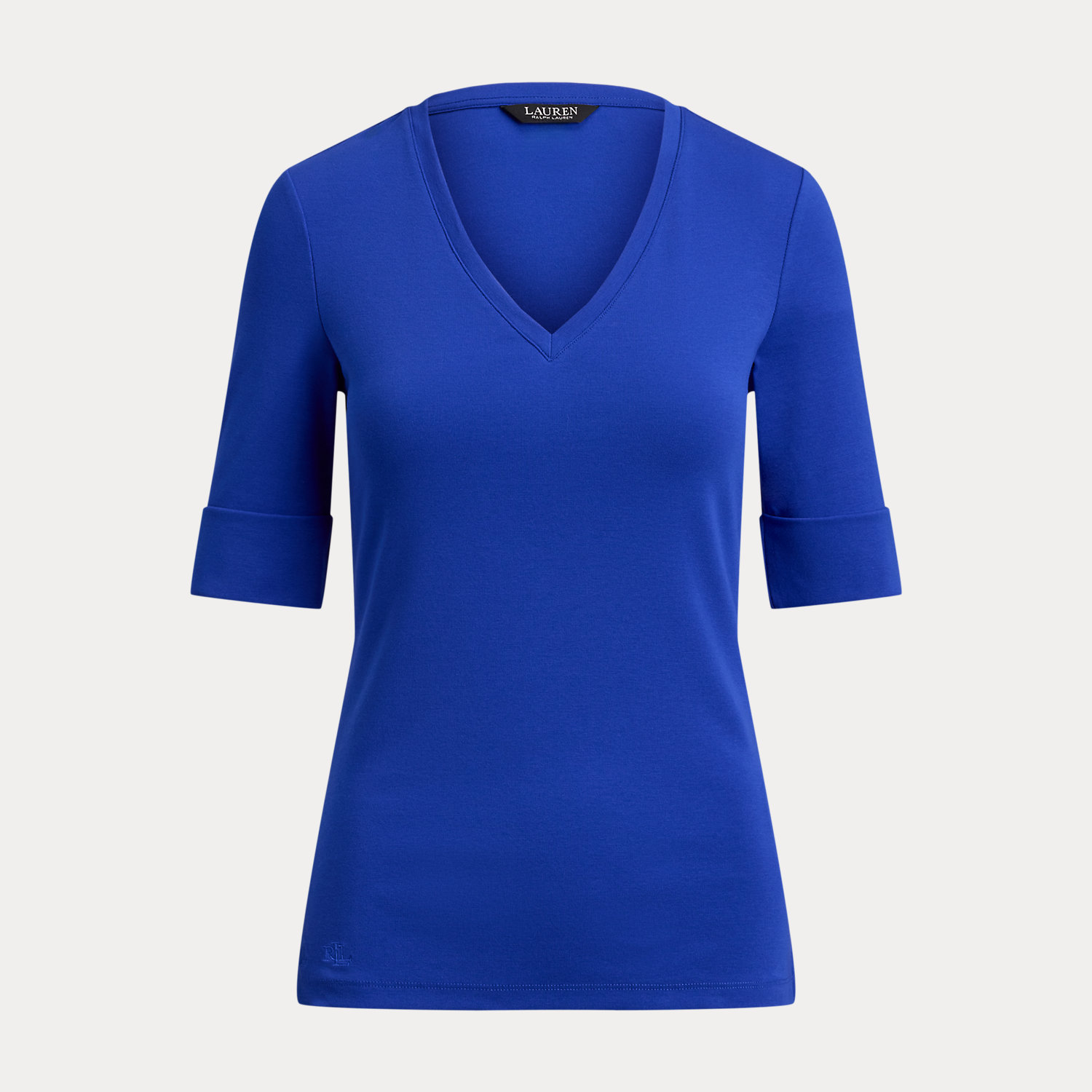 Baumwollstretch-T-Shirt mit V-Ausschnitt von Lauren