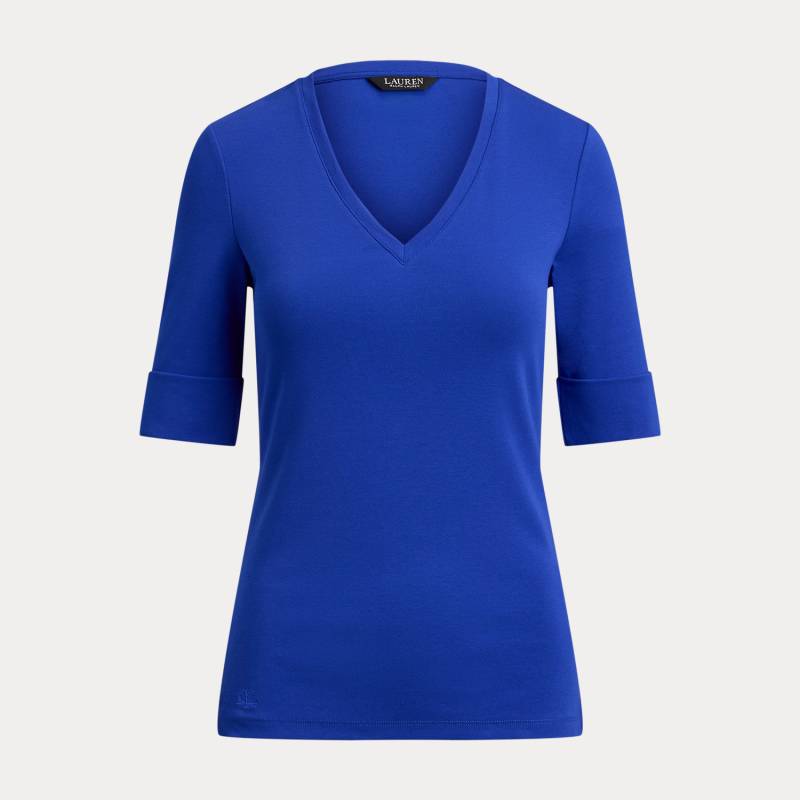 Baumwollstretch-T-Shirt mit V-Ausschnitt von Lauren