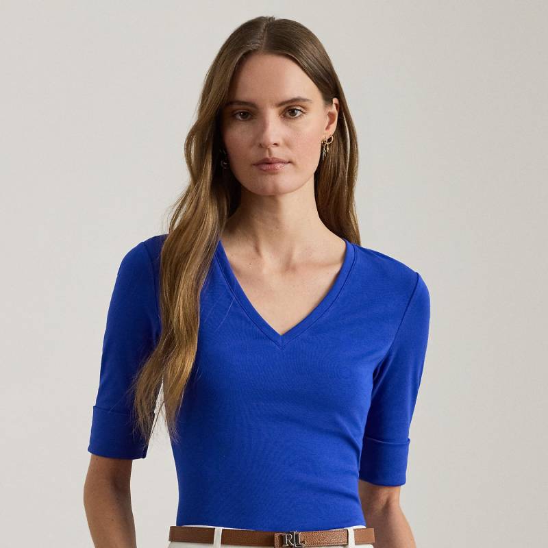 Baumwollstretch-T-Shirt mit V-Ausschnitt von Lauren