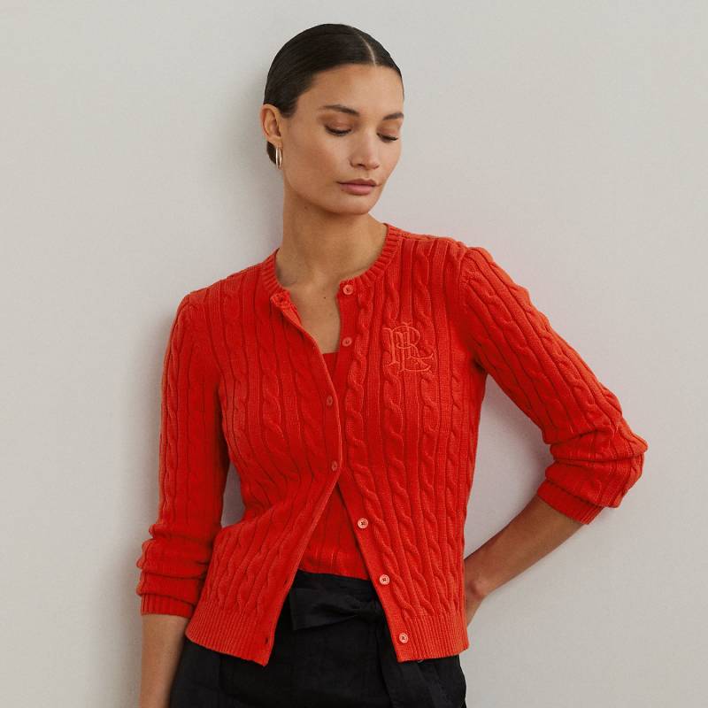 Baumwollstrickjacke mit Zopfmuster von Lauren