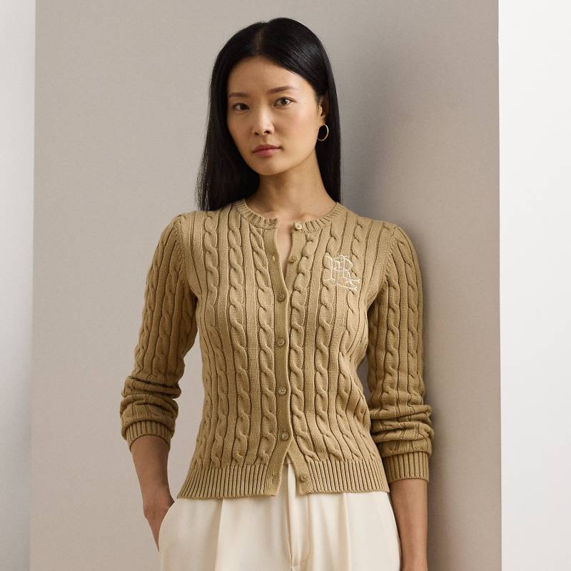 Baumwollstrickjacke mit Zopfmuster von Lauren