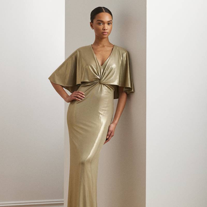 Cape-Abendkleid aus Metallic-Jersey von Lauren