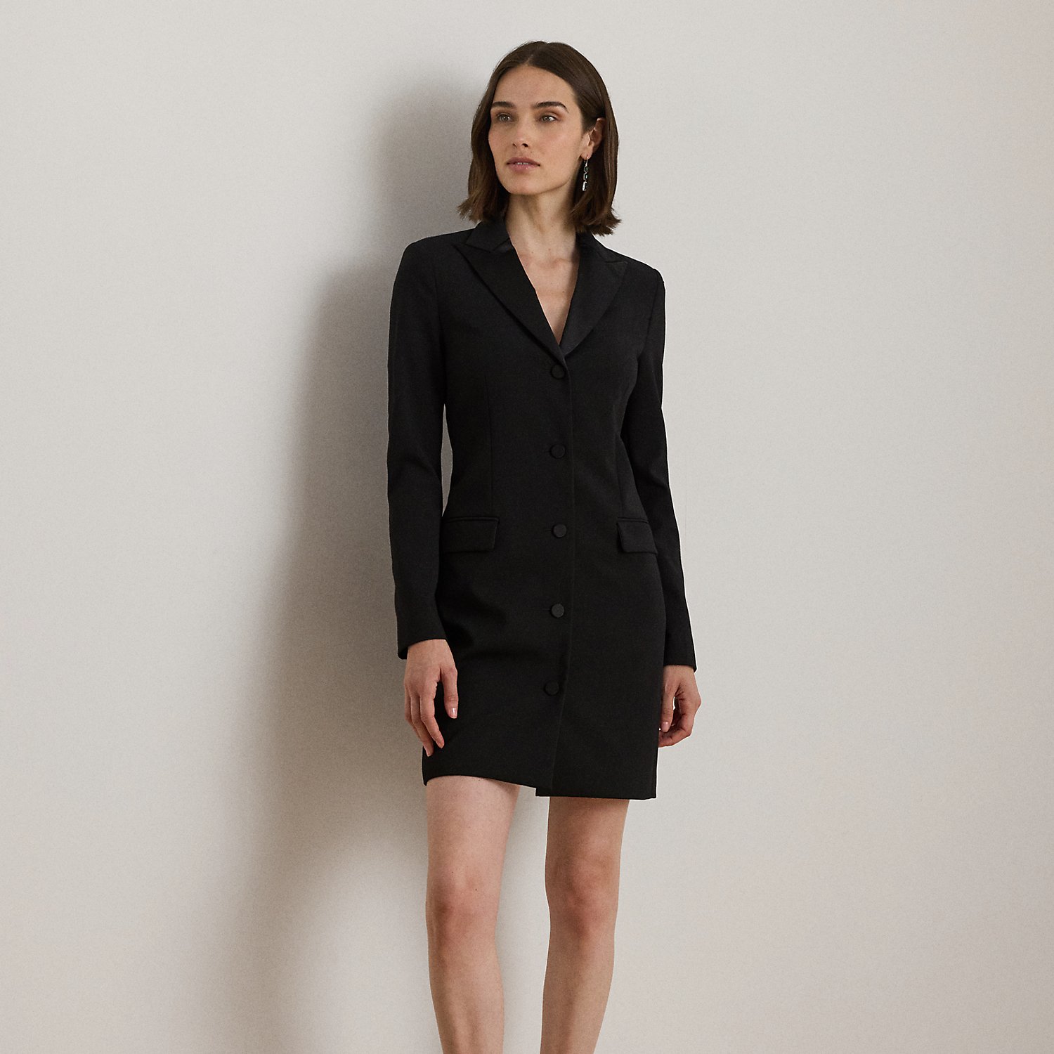 Crêpe-Kleid mit Satinbesatz von Lauren