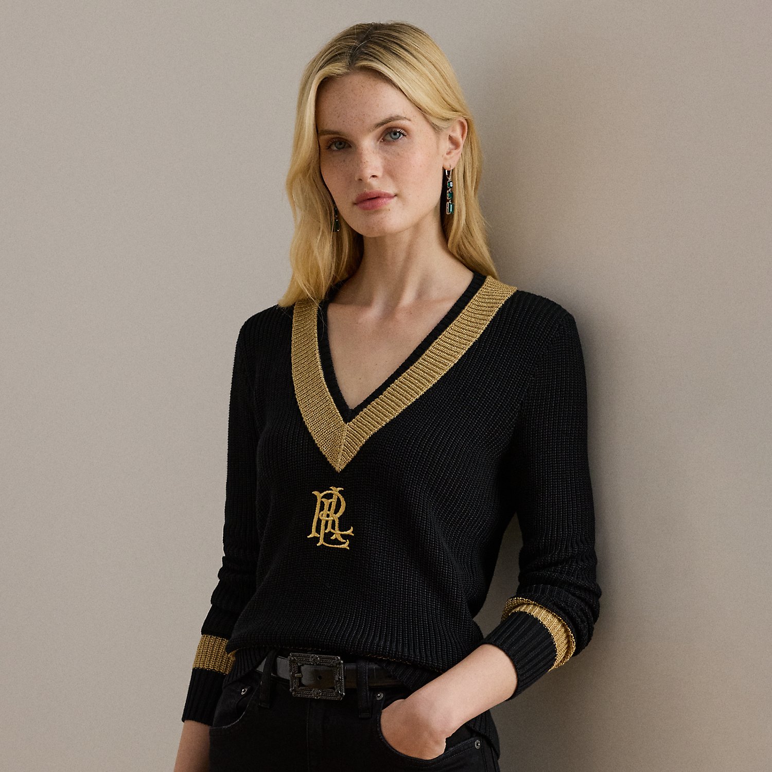 Cricketpullover mit Metallic-Besatz von Lauren