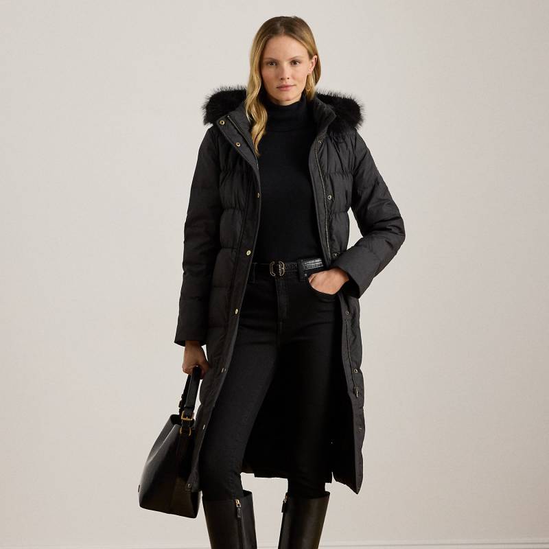 Daunenmantel mit Kapuze und Kunstpelz von Lauren