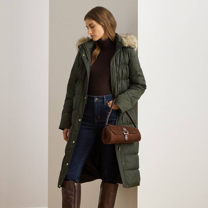 Daunenmantel mit Kapuze und Kunstpelz von Lauren