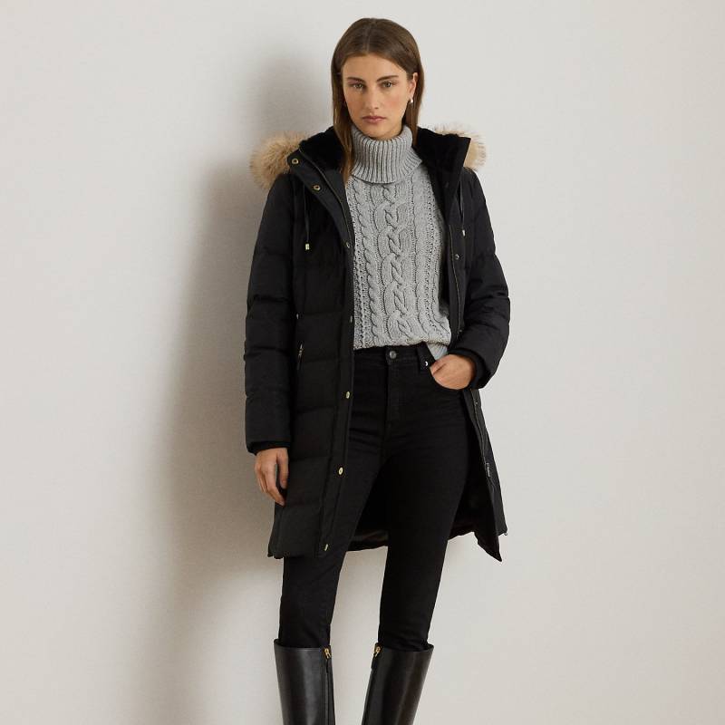 Daunenmantel mit Kapuze und Kunstpelz von Lauren