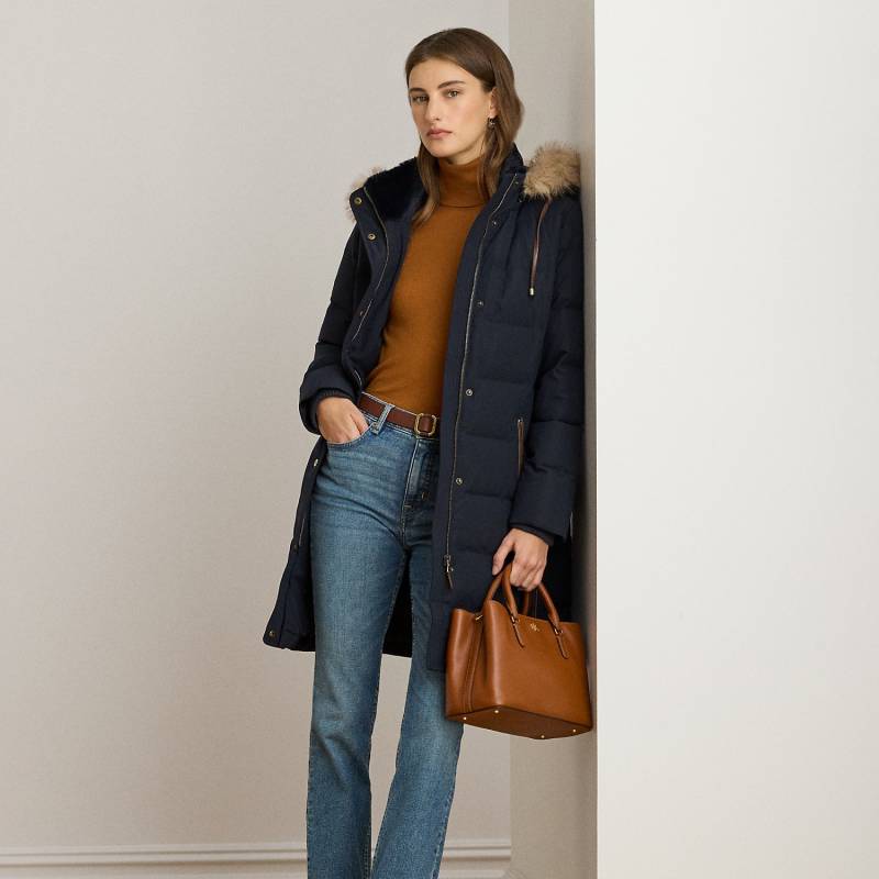 Daunenmantel mit Kapuze und Kunstpelz von Lauren