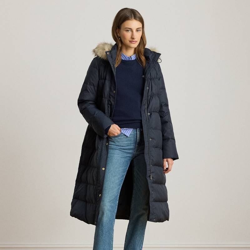 Daunenmantel mit Kapuze und Kunstpelz von Lauren