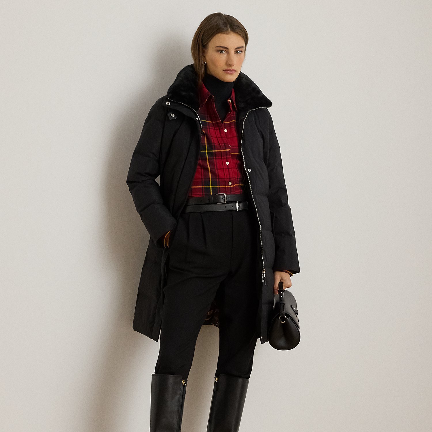 Daunenmantel mit Kunstpelzbesatz von Lauren