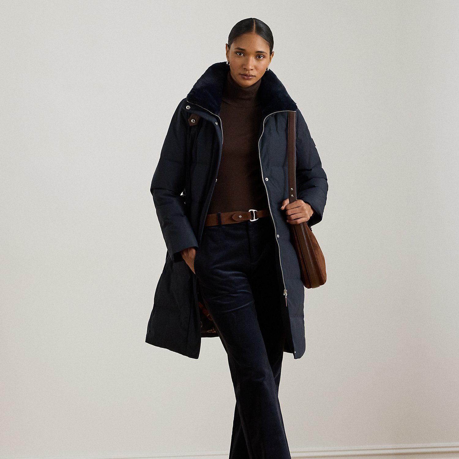 Daunenmantel mit Kunstpelzbesatz von Lauren