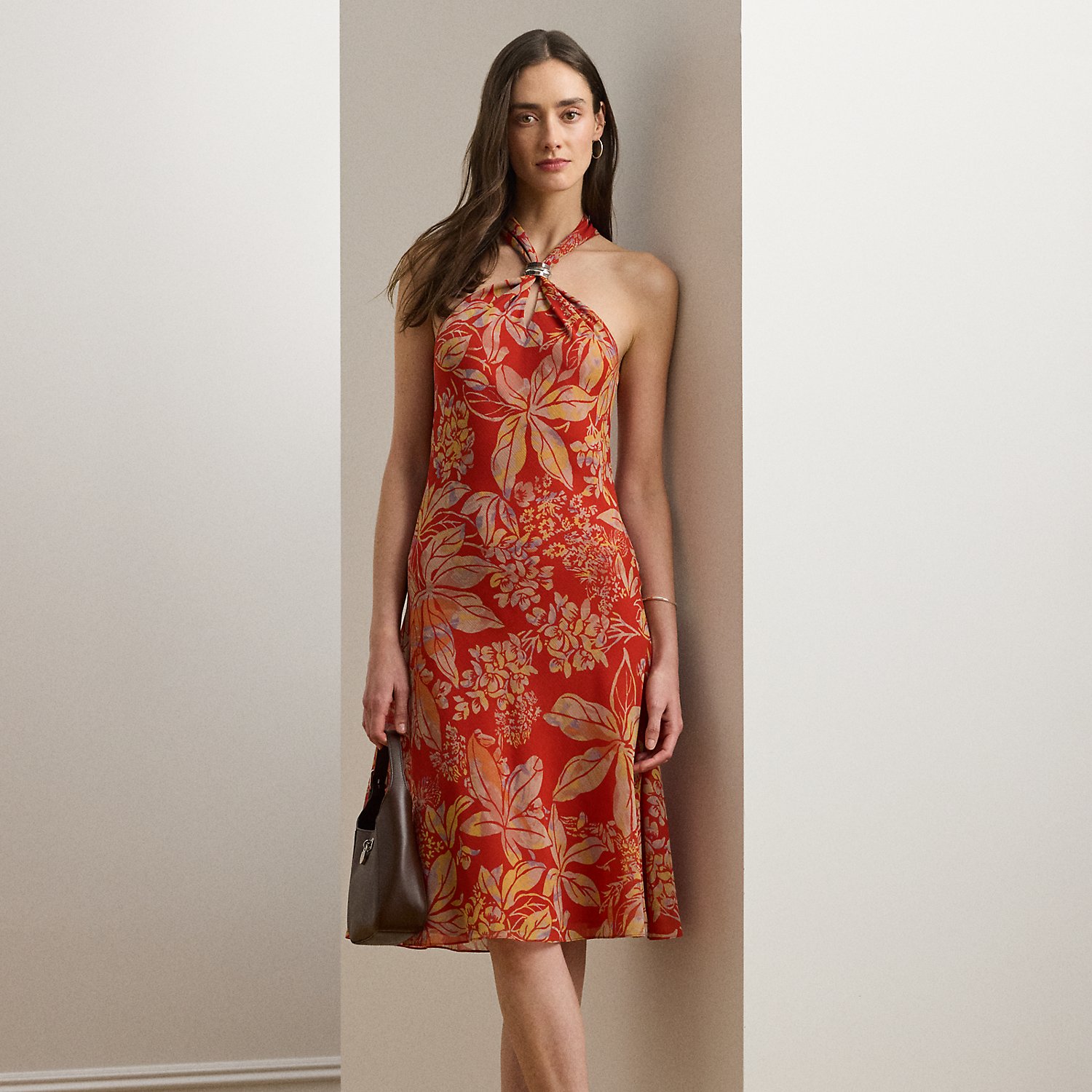 Geblümtes Neckholder-Kleid aus Georgette von Lauren