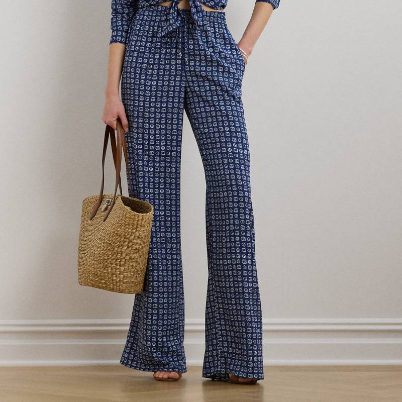 Gemusterte Crêpehose mit weitem Bein von Lauren