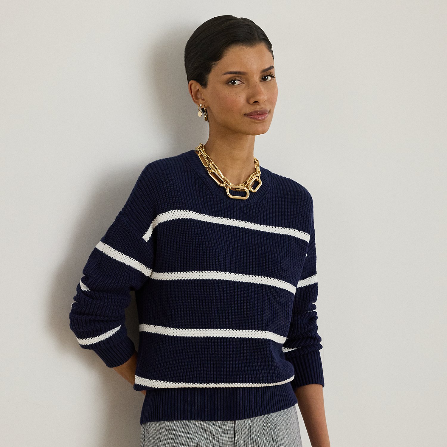 Gerippter Baumwollpullover mit Streifen von Lauren