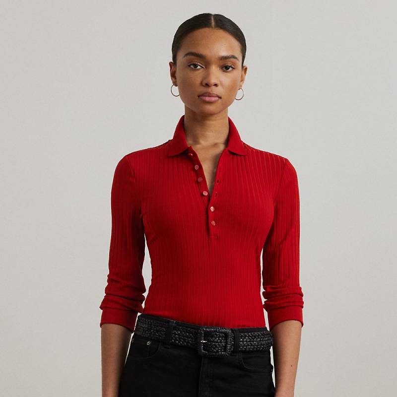 Geripptes Poloshirt mit 3/4-Ärmeln von Lauren
