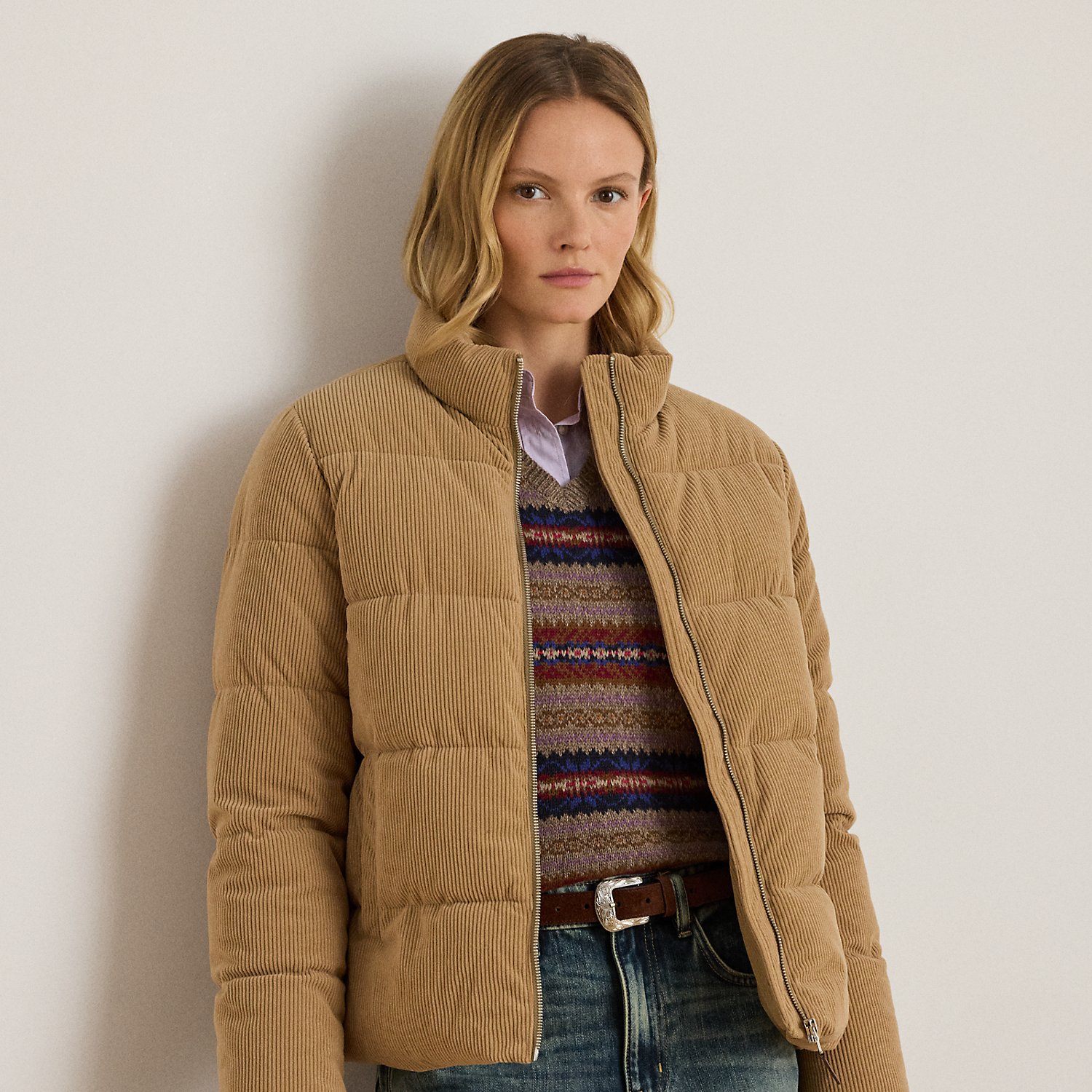 Gesteppte Pufferjacke aus Kordsamt von Lauren