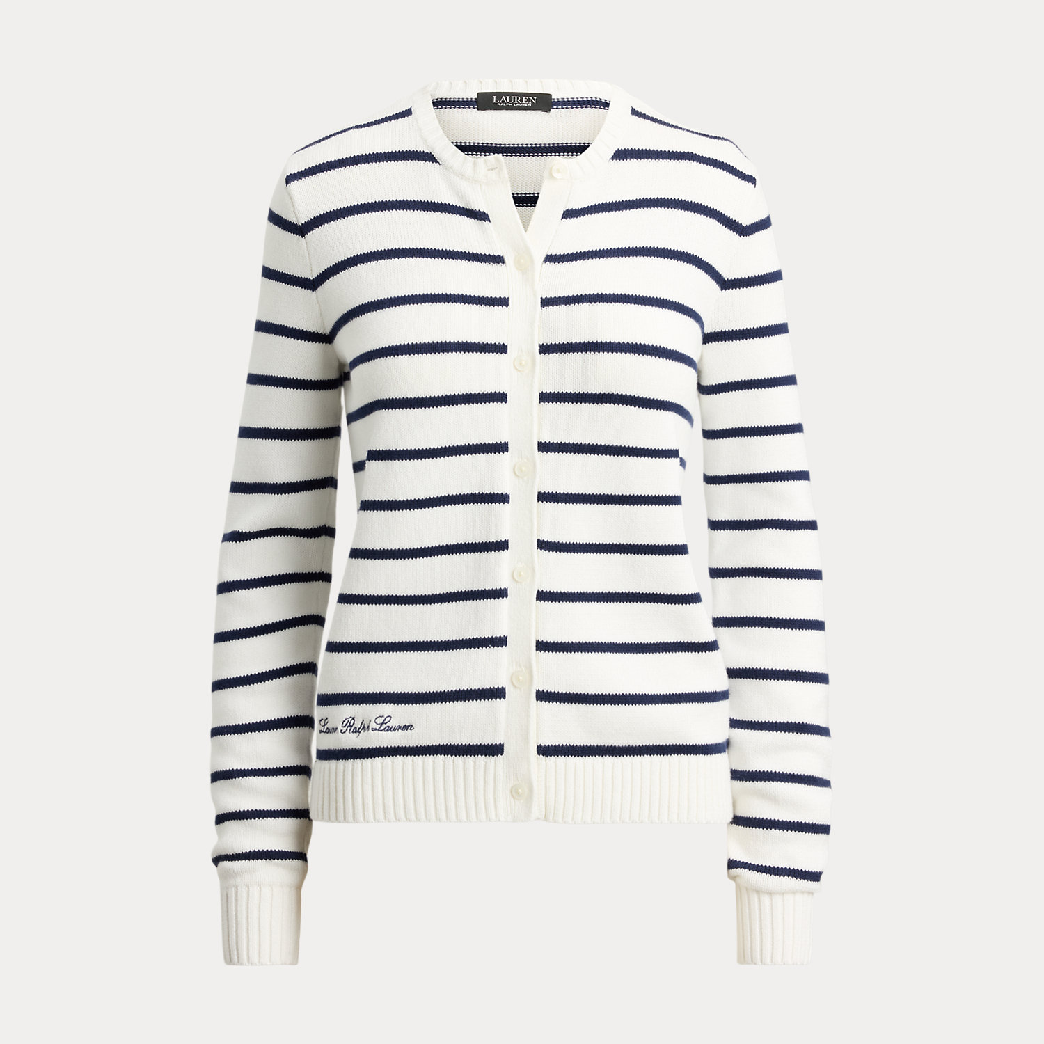 Gestreifte Baumwollstrickjacke von Lauren