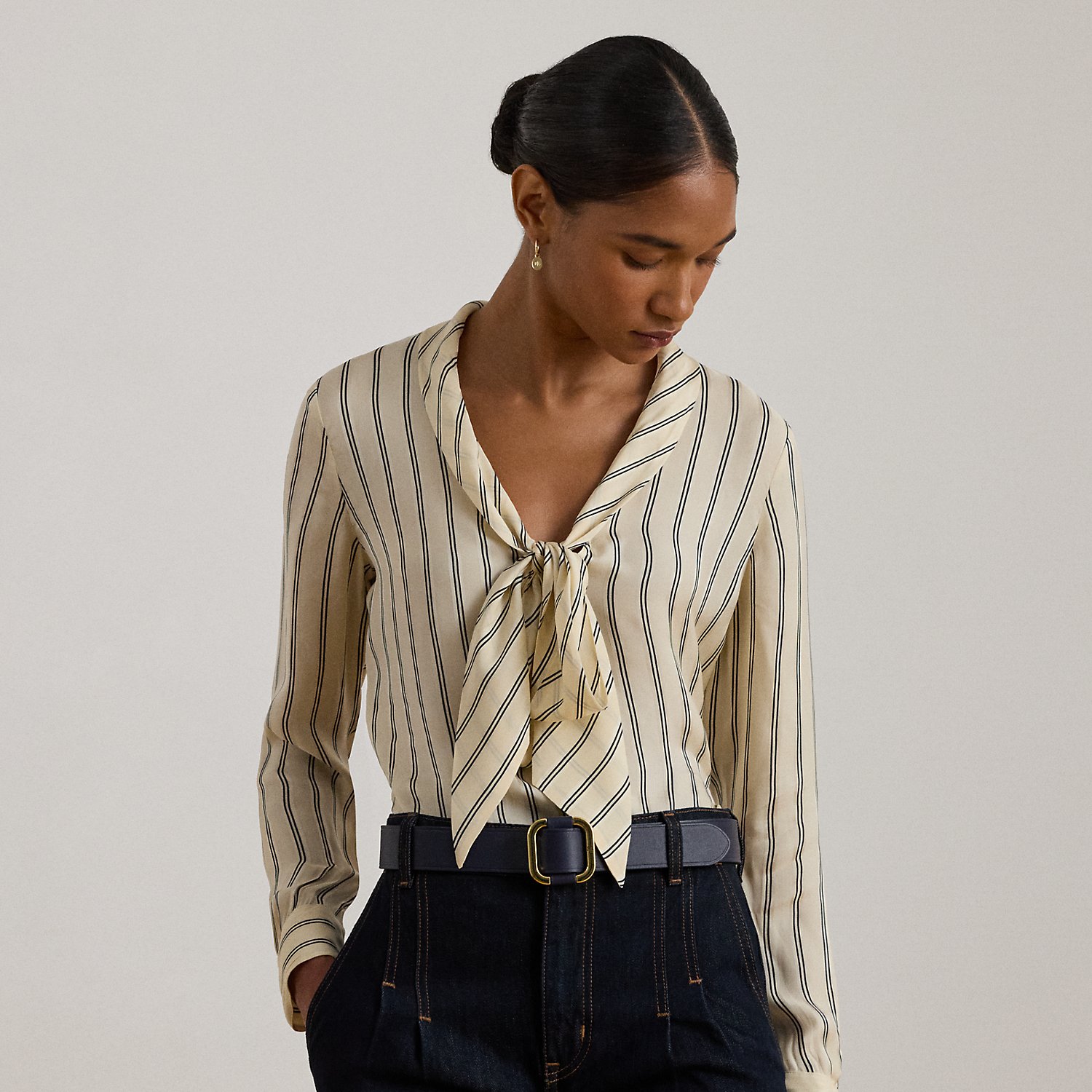 Gestreifte Jacquardbluse mit Bindedetail von Lauren