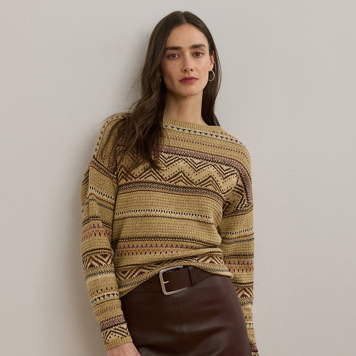 Gestreifter Baumwoll-Leinen-Pullover von Lauren