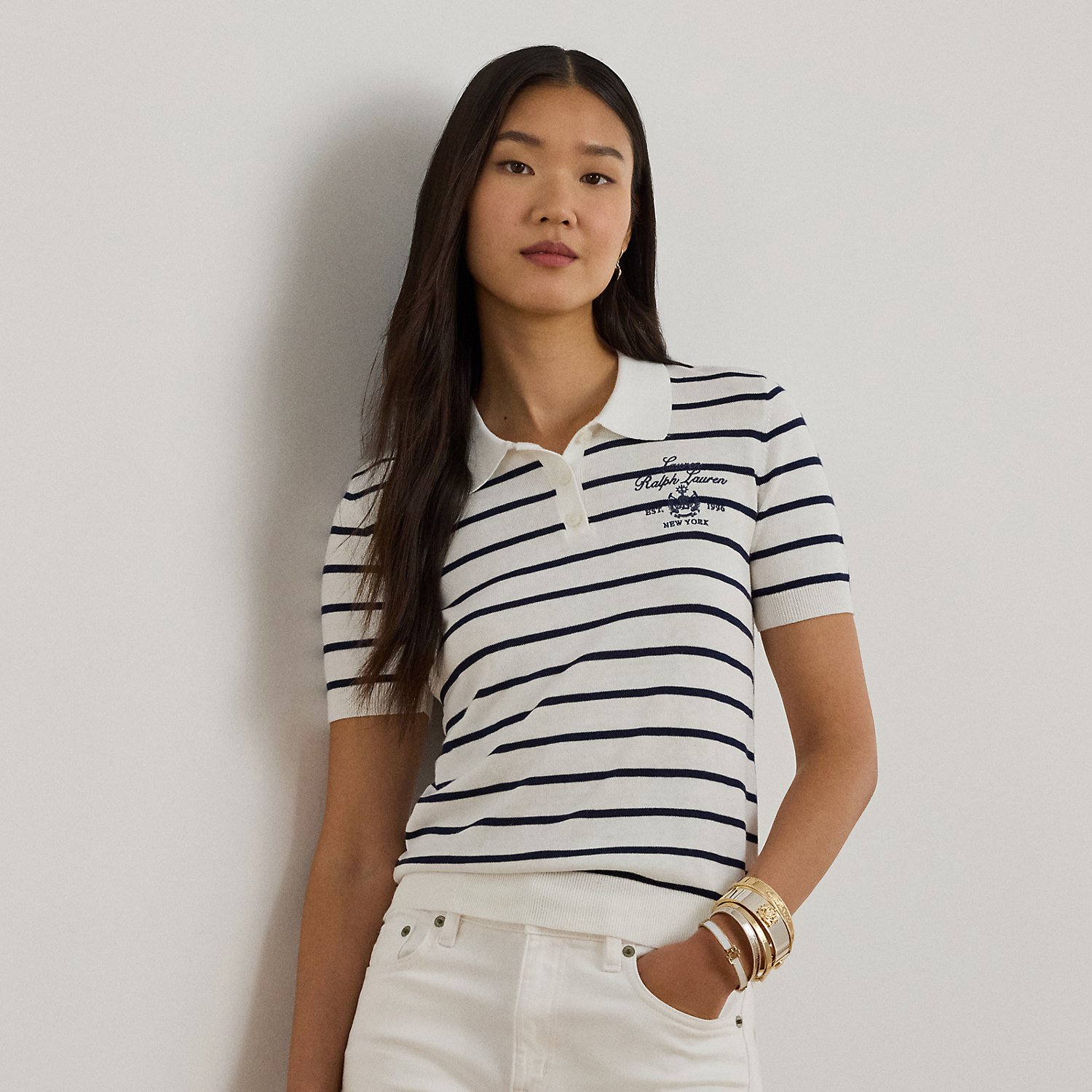 Gestreifter Polo-Pullover mit Baumwolle von Lauren