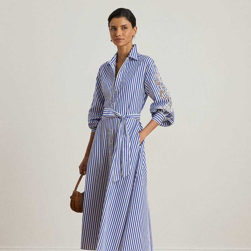 Gestreiftes Hemdkleid mit Lochstickerei von Lauren